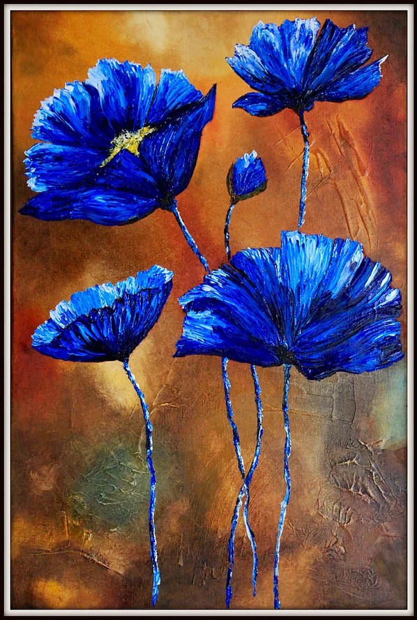 nature, Blue Poppies, Oil on canvas, painting, Anjum Motiwala