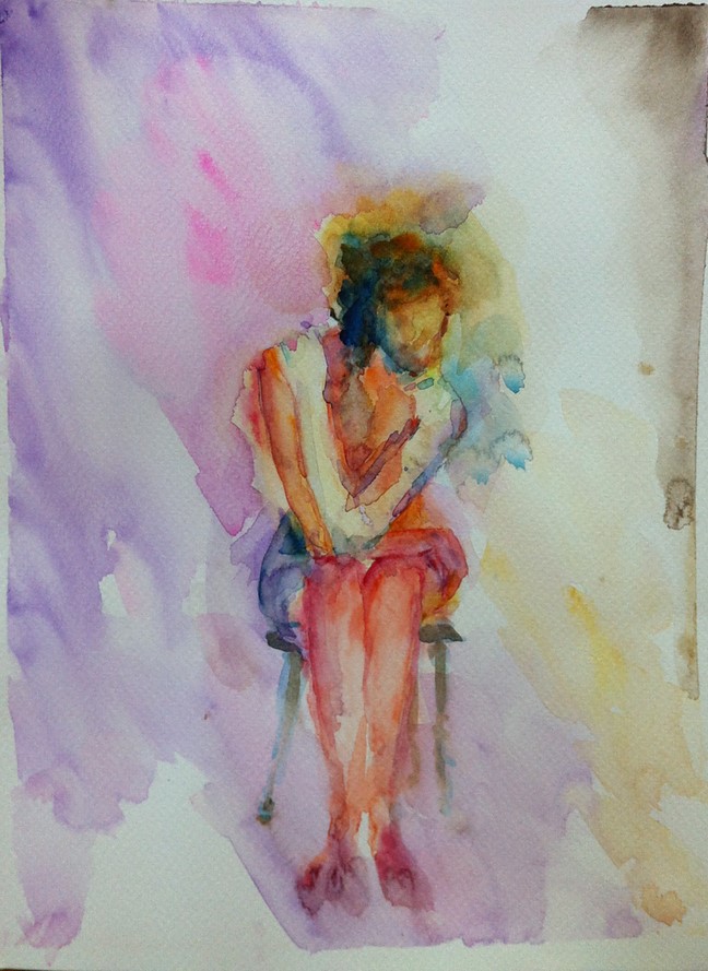 figure, Life Study 3, Water colour on paper, painting, Sagarika Sen