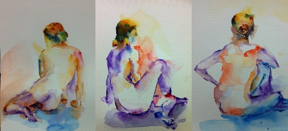 figure, Life Study 1, Water colour on paper, painting, Sagarika Sen
