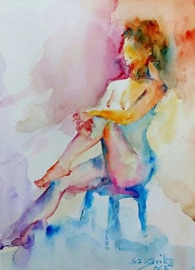 figure, Life Study 2, Water colour on paper, painting, Sagarika Sen